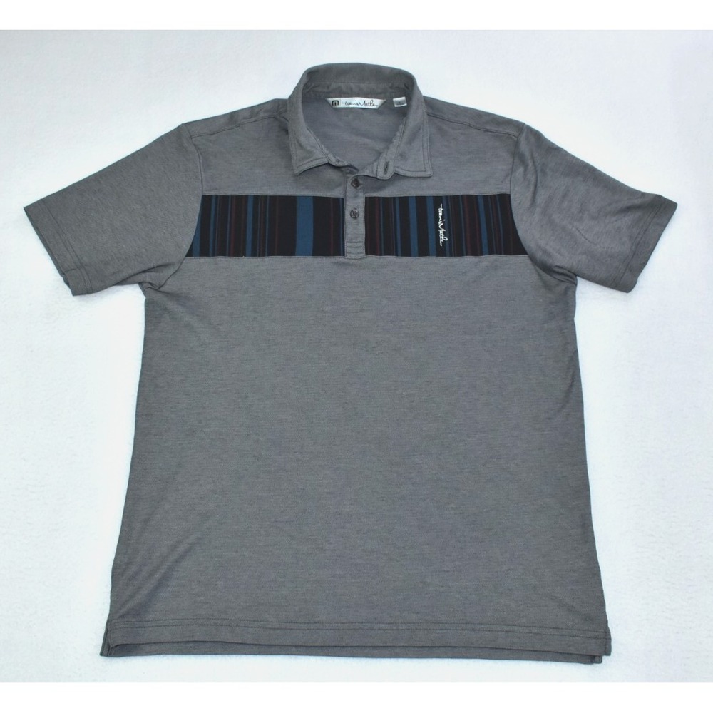 Travis Mathew Men's Polo Shirt Size L Gray Cotton Blend Short Sleeve Golf -Flaws